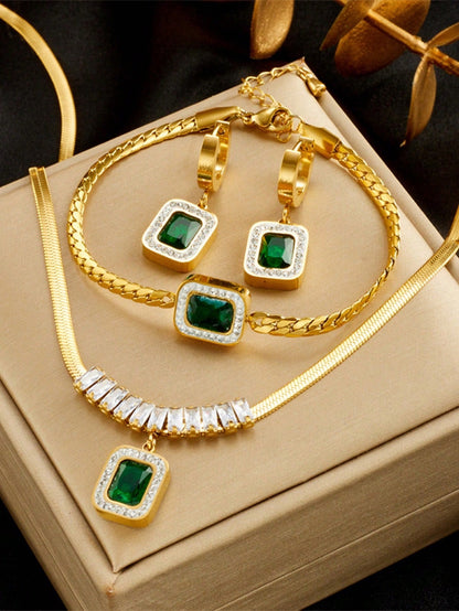 Set esmeralda: collar, aretes y pulsera