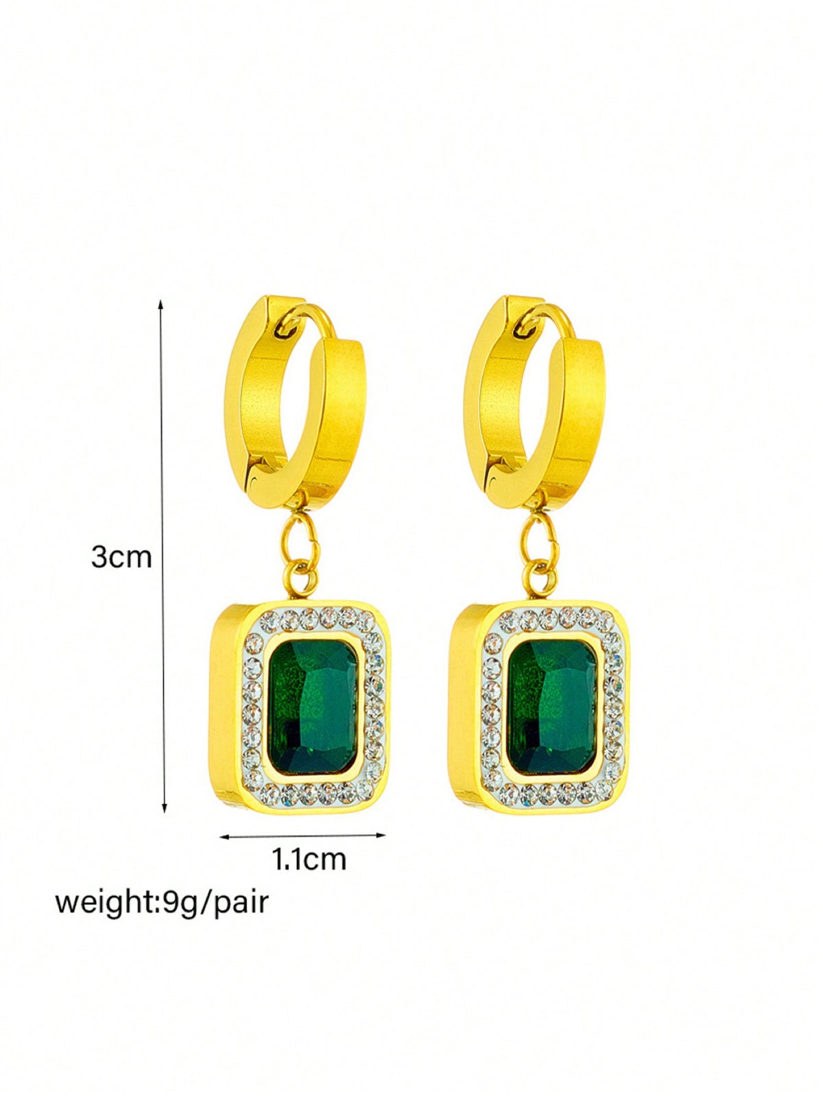 Medidas de los aretes esmeralda: 3 cm